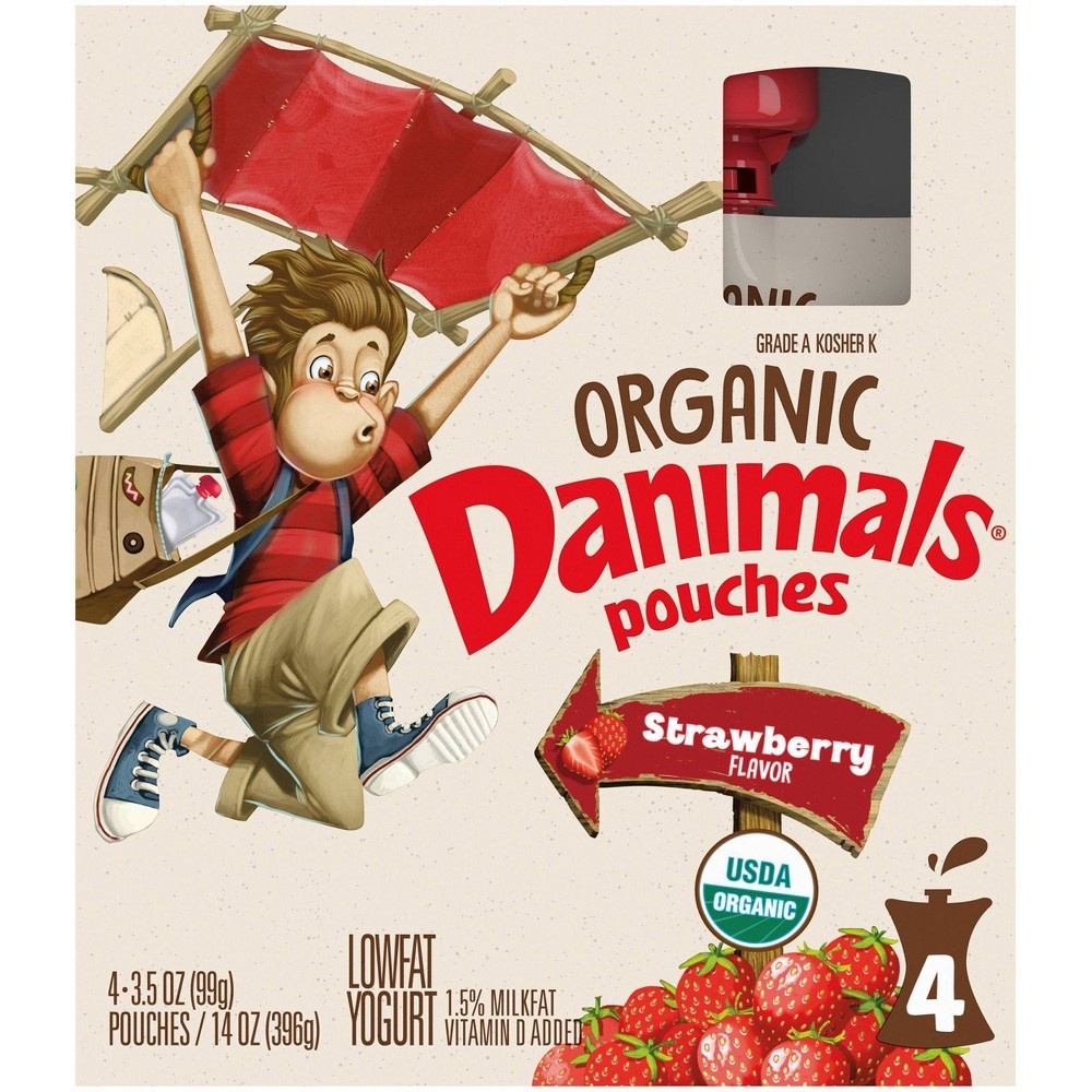 slide 5 of 8, DANNON Danimals Organic Strawberry Kids' Yogurt, 4 ct, 3.5 oz