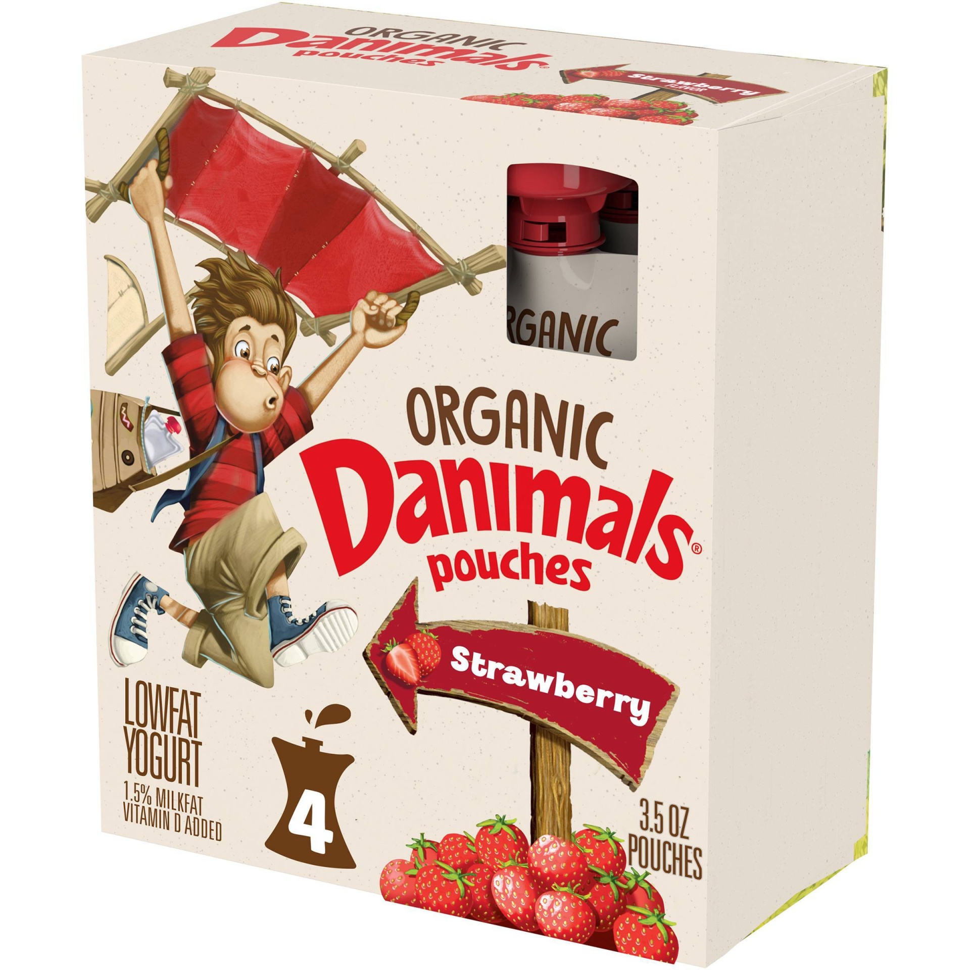 slide 1 of 8, DANNON Danimals Organic Strawberry Kids' Yogurt, 4 ct, 3.5 oz