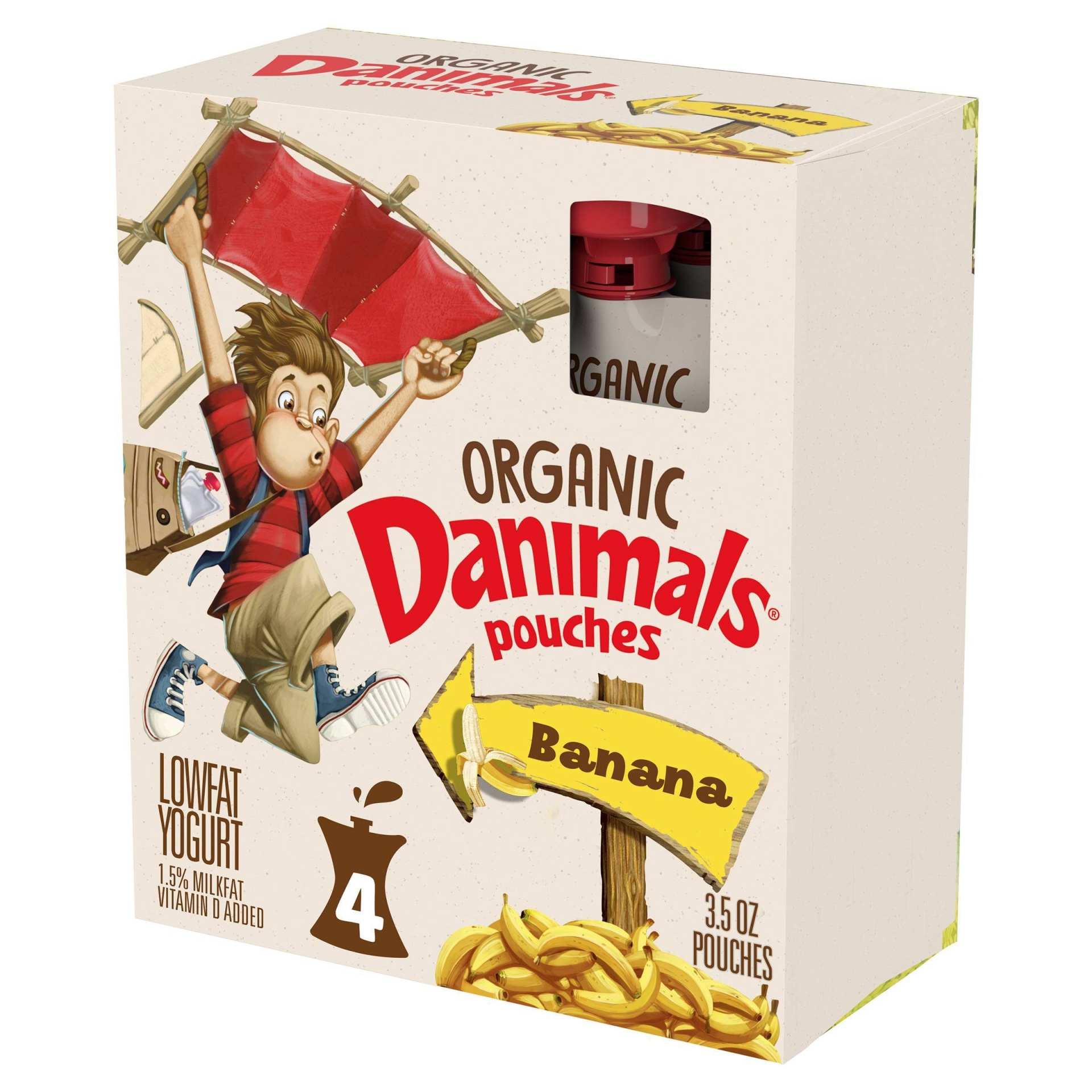 slide 1 of 8, DANNON Danimals Organic Banana Kids' Yogurt, 4 ct, 3.5 oz