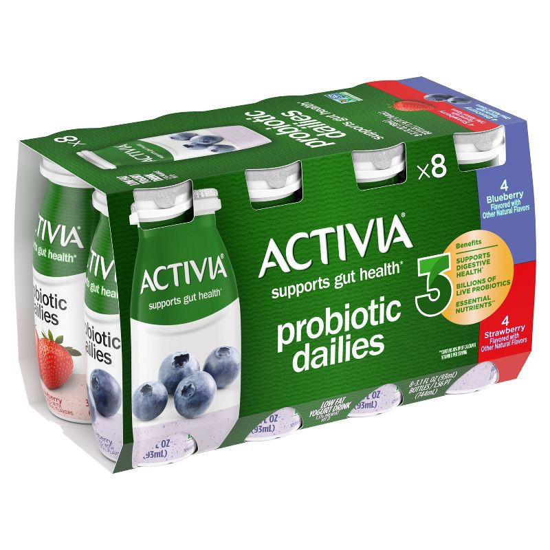 slide 3 of 19, Activia Probiotic Dailies Strawberry & Blueberry Yogurt Drink - 8ct/3.1 fl oz Bottles, 8 ct; 3.1 fl oz