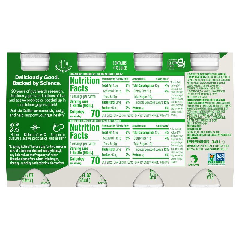 slide 11 of 12, Activia Probiotic Dailies Strawberry & Blueberry Yogurt Drink - 8ct/3.1 fl oz Bottles, 8 ct; 3.1 fl oz