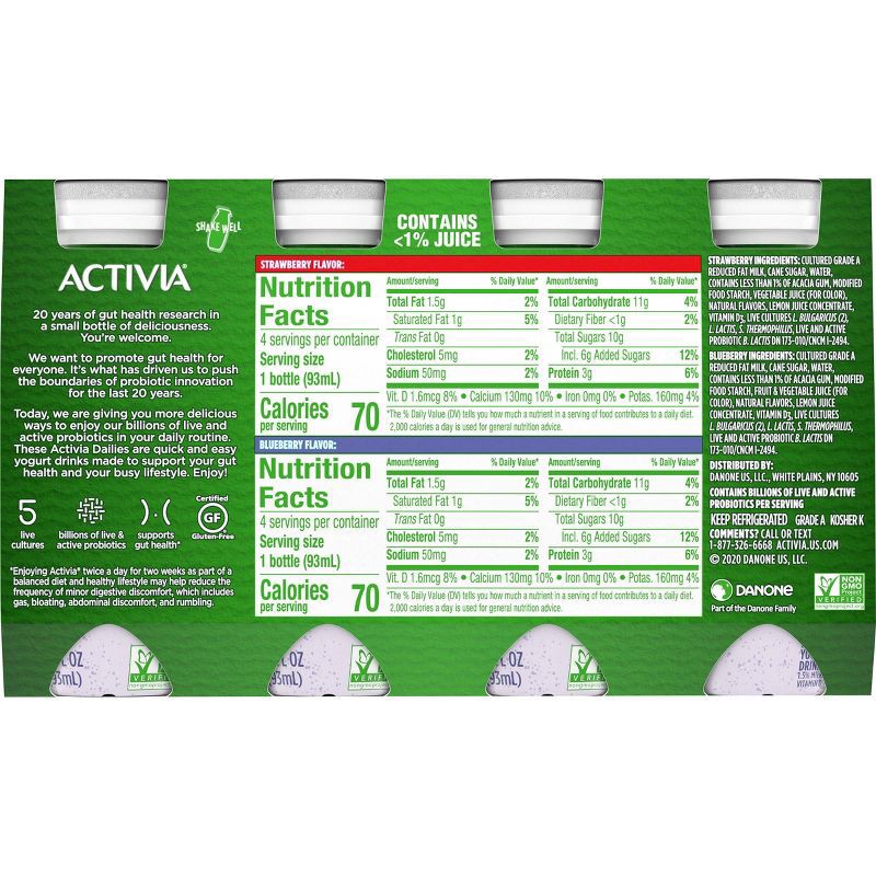 slide 15 of 15, Activia Probiotic Dailies Strawberry & Blueberry Yogurt Drink - 8ct/3.1 fl oz Bottles, 8 ct; 3.1 fl oz