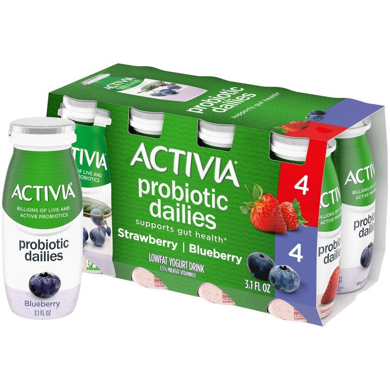 slide 1 of 15, Activia Probiotic Dailies Strawberry & Blueberry Yogurt Drink - 8ct/3.1 fl oz Bottles, 8 ct; 3.1 fl oz