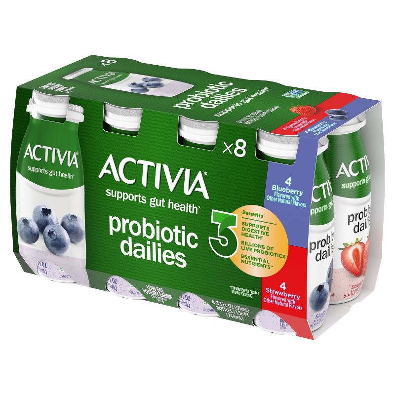 slide 6 of 19, Activia Probiotic Dailies Strawberry & Blueberry Yogurt Drink - 8ct/3.1 fl oz Bottles, 8 ct; 3.1 fl oz