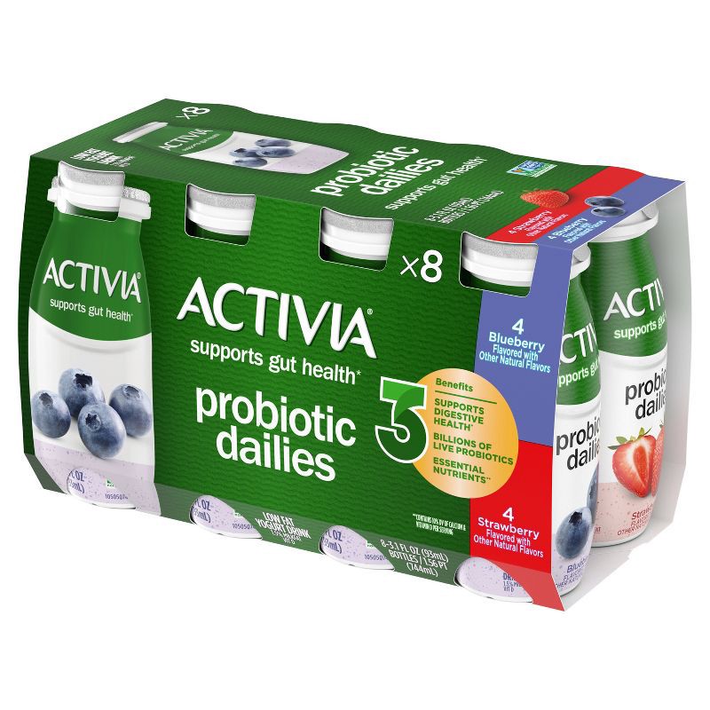 slide 6 of 15, Activia Probiotic Dailies Strawberry & Blueberry Yogurt Drink - 8ct/3.1 fl oz Bottles, 8 ct; 3.1 fl oz