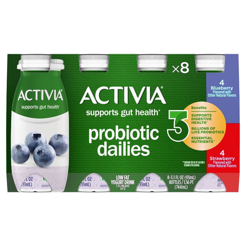 slide 7 of 19, Activia Probiotic Dailies Strawberry & Blueberry Yogurt Drink - 8ct/3.1 fl oz Bottles, 8 ct; 3.1 fl oz