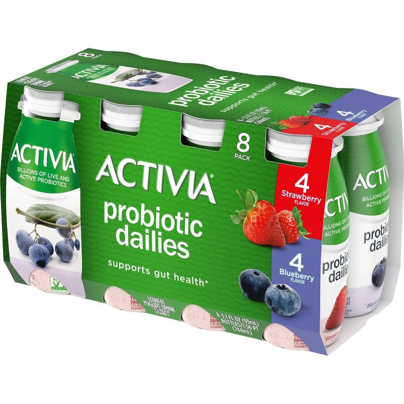 slide 9 of 19, Activia Probiotic Dailies Strawberry & Blueberry Yogurt Drink - 8ct/3.1 fl oz Bottles, 8 ct; 3.1 fl oz