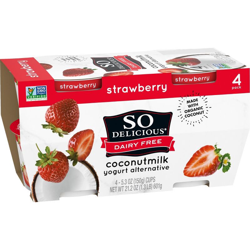 slide 2 of 9, So Delicious Dairy Free Strawberry Coconut Milk Yogurt - 4ct/5.3oz Cups, 4 ct; 5.3 oz