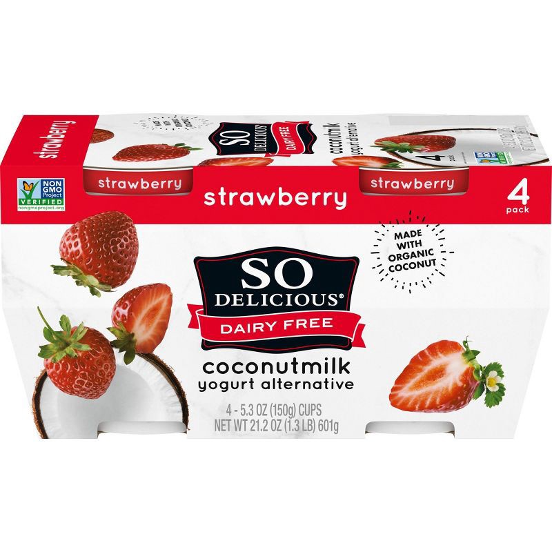 slide 8 of 9, So Delicious Dairy Free Strawberry Coconut Milk Yogurt - 4ct/5.3oz Cups, 4 ct; 5.3 oz