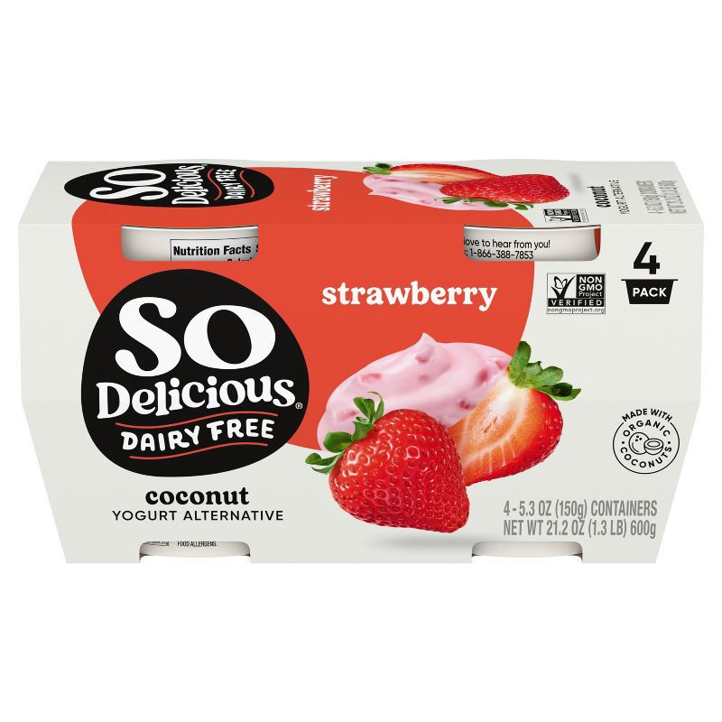 slide 1 of 11, So Delicious Dairy Free Strawberry Coconut Milk Yogurt - 4ct/5.3oz Cups, 4 ct; 5.3 oz