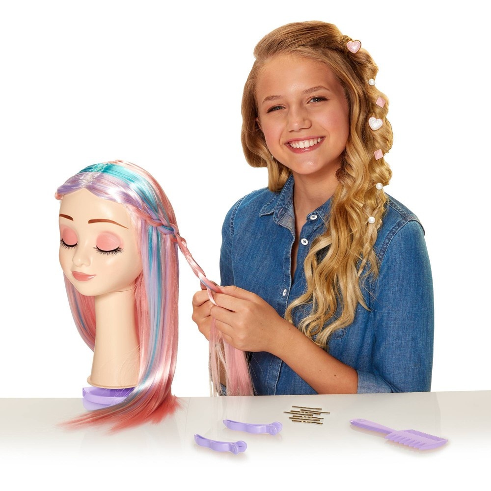 slide 2 of 9, Cute Girls Hairstyles Cute Girl Hairstyles Pink, Blue, Purple & Blonde Wig With Display Toy Beauty Playset, 1 ct