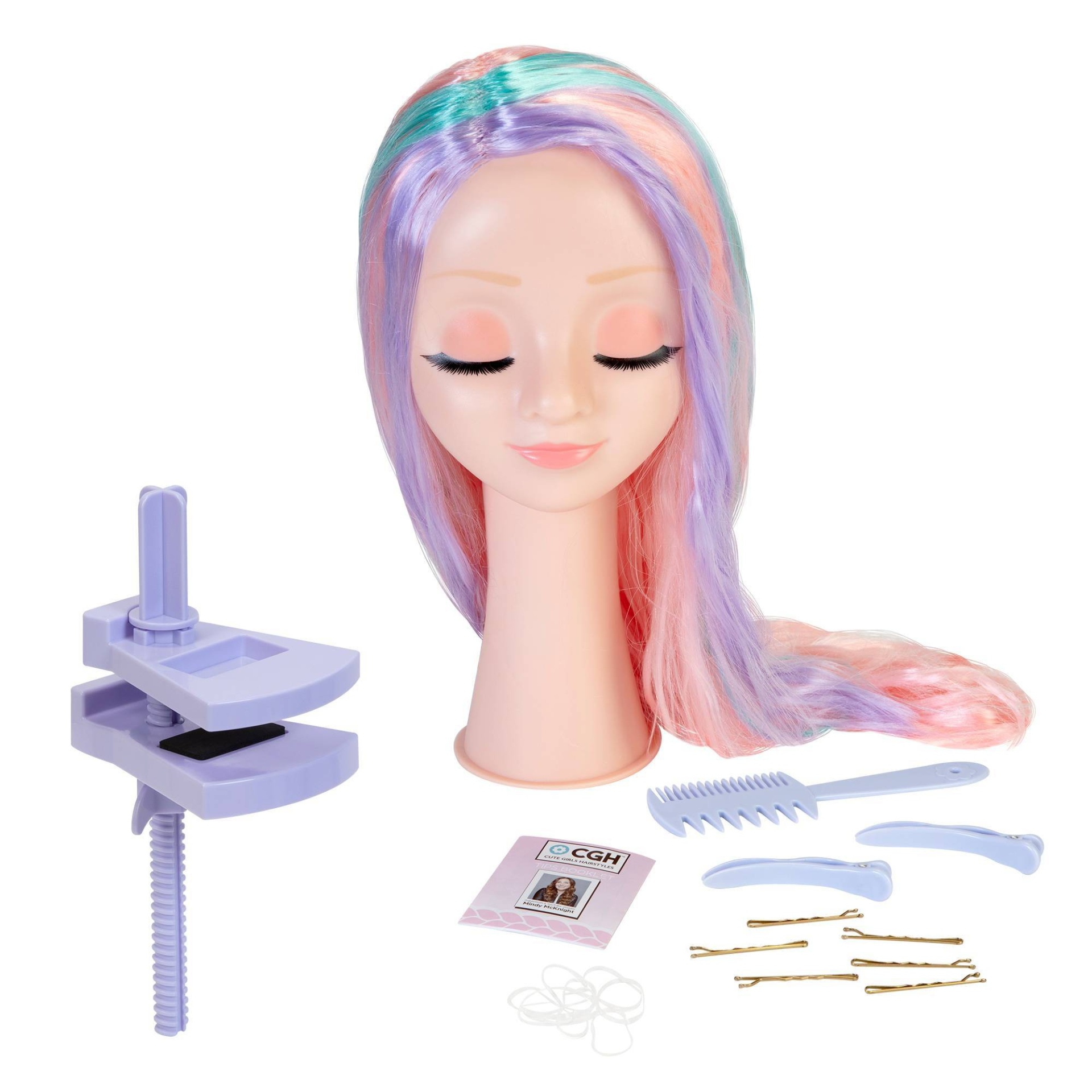 slide 1 of 9, Cute Girls Hairstyles Cute Girl Hairstyles Pink, Blue, Purple & Blonde Wig With Display Toy Beauty Playset, 1 ct