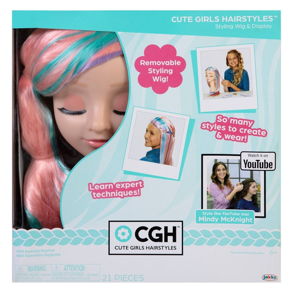 slide 4 of 9, Cute Girls Hairstyles Cute Girl Hairstyles Pink, Blue, Purple & Blonde Wig With Display Toy Beauty Playset, 1 ct