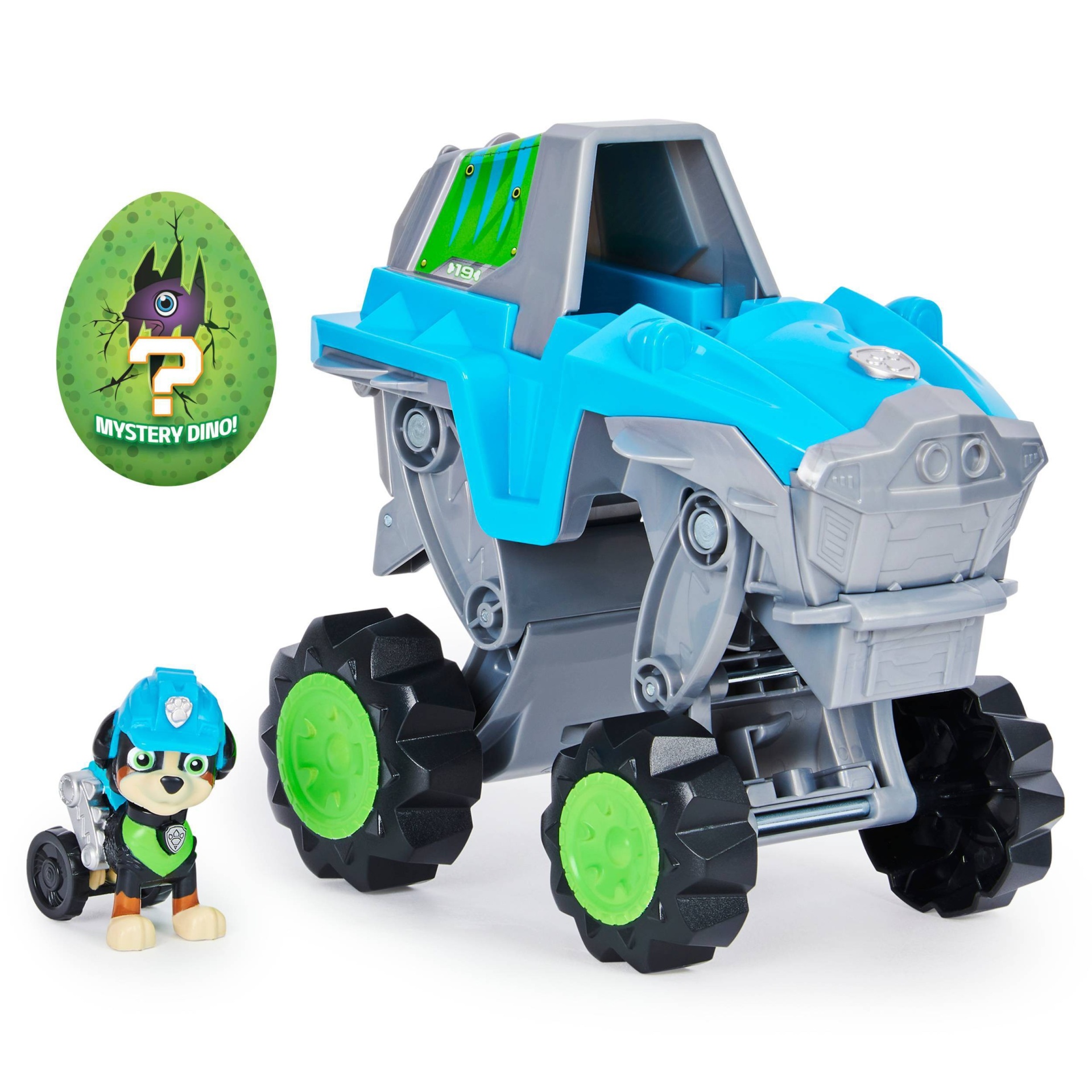slide 1 of 9, PAW Patrol Dino Rescue Rex's Deluxe Rev Up Vehicle with Mystery Dinosaur Figure, 1 ct