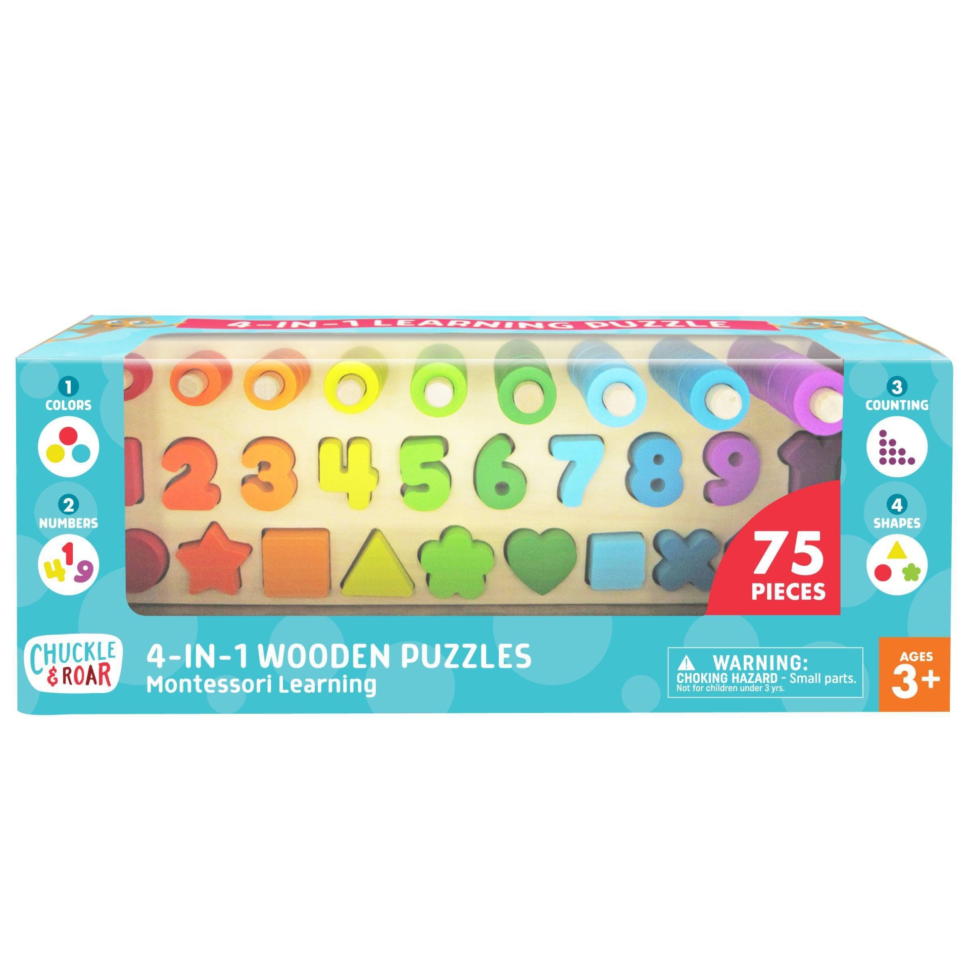 slide 1 of 8, Chuckle & Roar Montessori Shapes & Numbers Learning Puzzle 76pc, 76 ct