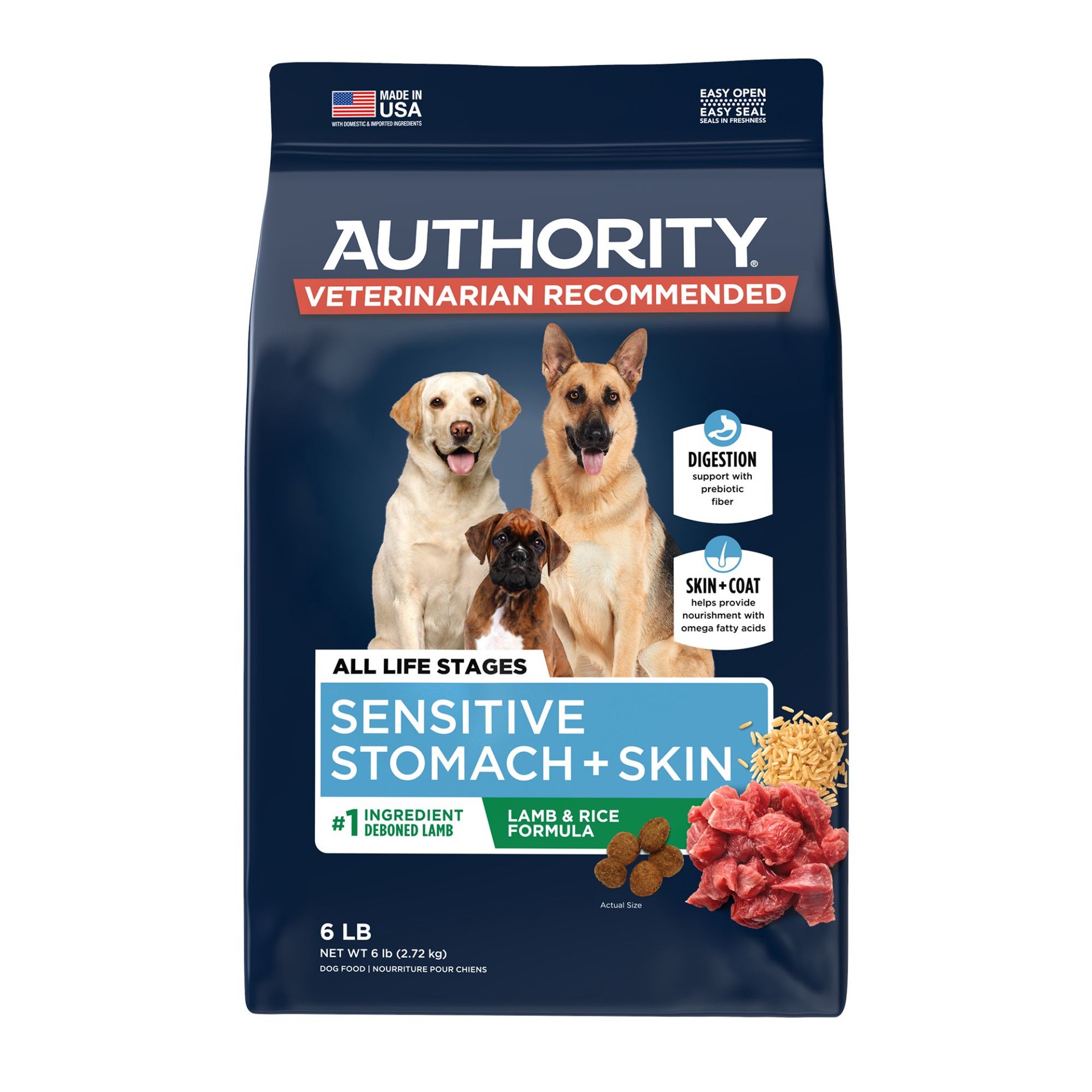 slide 1 of 1, Authority Sensitive Stomach & Skin All Life Stage Dry Dog Food - Lamb, 6 lb