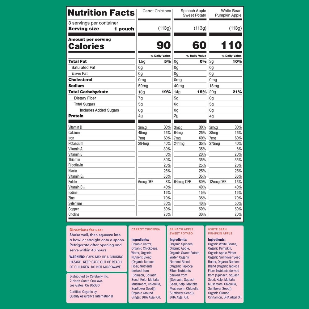 slide 8 of 8, Cerebelly Clean Label Project Purity Award Winning, 10-11 Months Organic Baby Food - 3pk/12oz, 3 ct; 12 oz