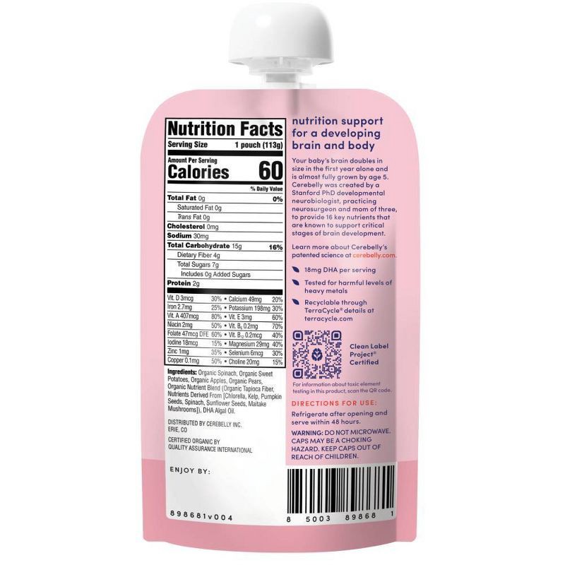 slide 2 of 4, Cerebelly Organic Spinach, Apple and Sweet Potato Baby Food Pouch - 4oz, 4 oz