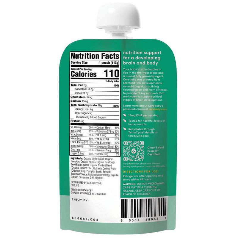 slide 2 of 4, Cerebelly Organic White Bean, Pumpkin and Apple Baby Food Pouch - 4oz, 4 oz