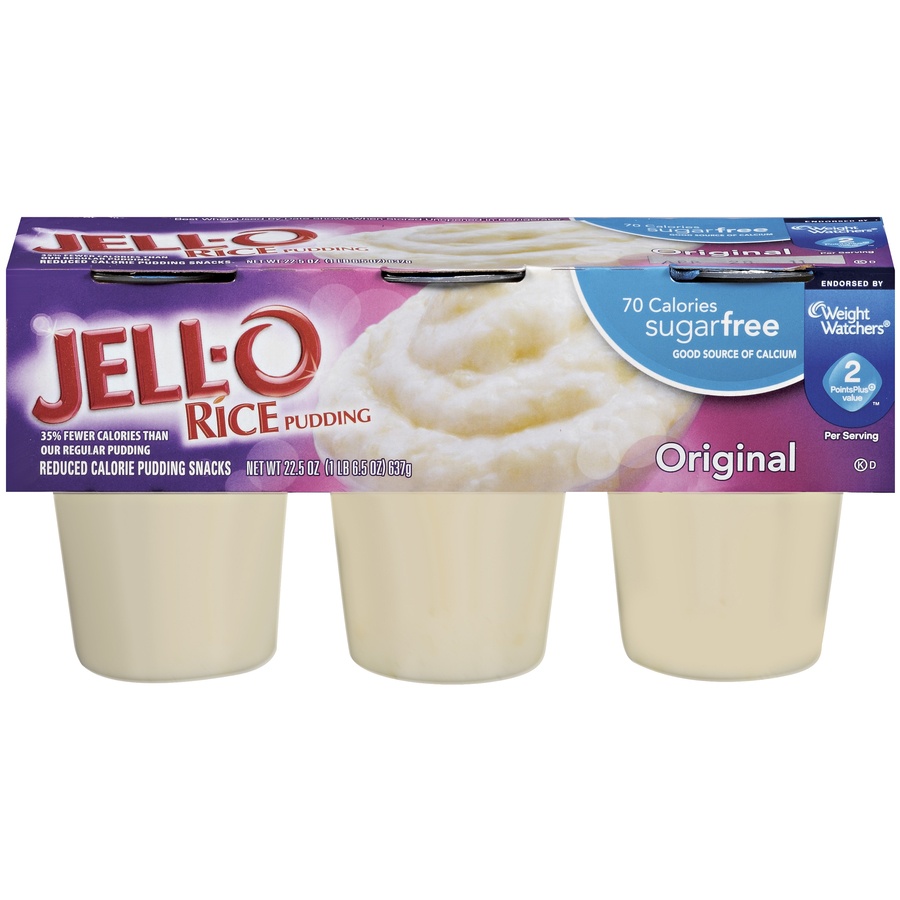 slide 1 of 1, Jell-O Pudding Snacks, Reduced Calorie, Rice Pudding, Original, 6 ct