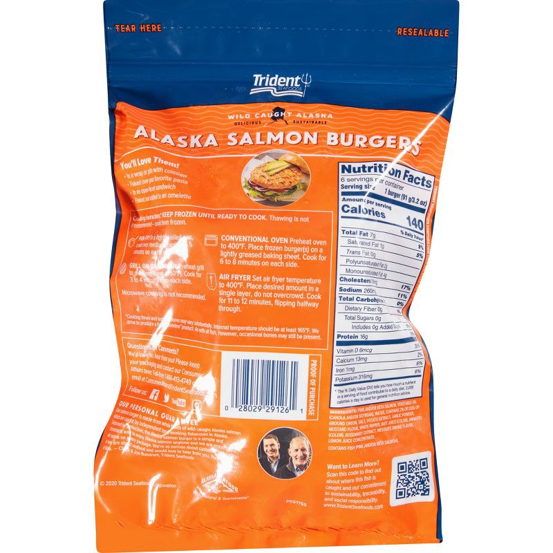 slide 2 of 5, Trident Seafoods Trident Wild Caught Alaska Salmon Burger Patties - Frozen - 6pk/19.2oz, 6 ct; 19.2 oz