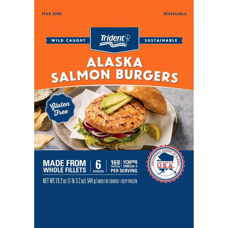 slide 3 of 5, Trident Seafoods Trident Wild Caught Alaska Salmon Burger Patties - Frozen - 6pk/19.2oz, 6 ct; 19.2 oz