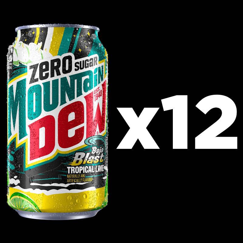 slide 3 of 8, Mtn Dew Mountain Dew Baja Blast Zero Sugar - 12pk/12 fl oz Cans, 12 ct; 12 fl oz