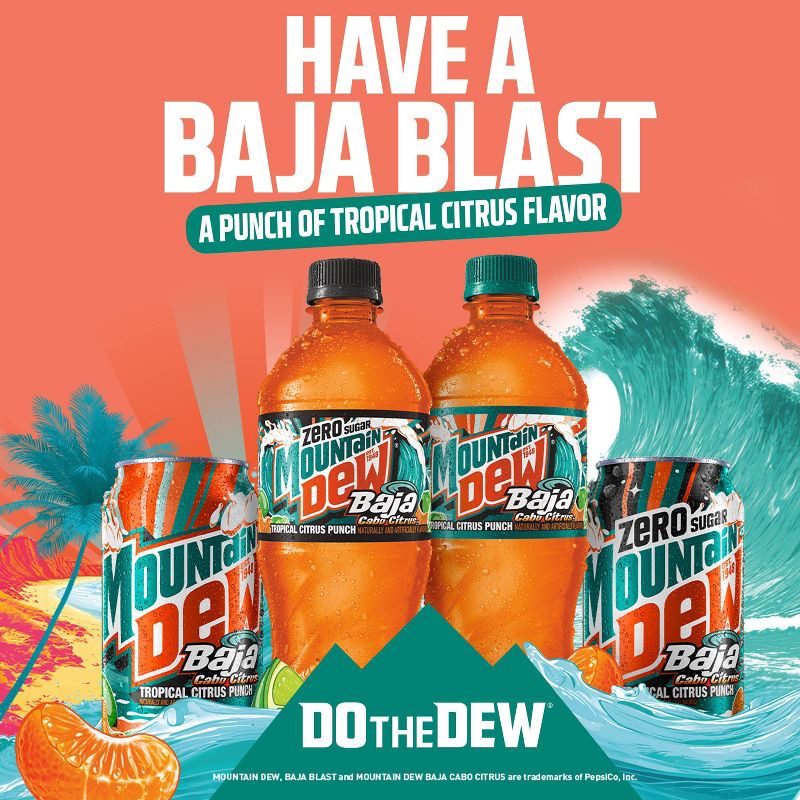 slide 6 of 8, Mtn Dew Mountain Dew Baja Blast Zero Sugar - 20 fl oz Bottle, 20 fl oz