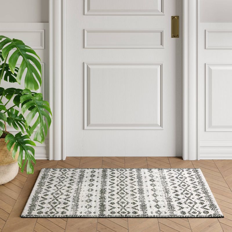 slide 2 of 4, 2'3"x3'9" Washable Luna Aztec Diamond Printed Accent Rug Black - Threshold™: Geometric Bohemian Indoor Mat, 1 ct