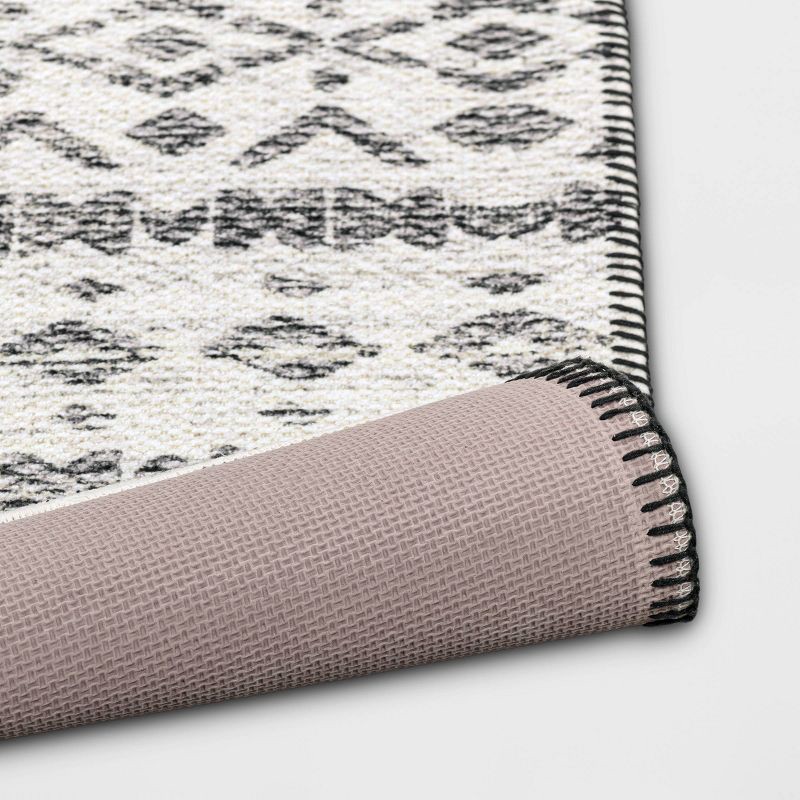 slide 4 of 4, 2'3"x3'9" Washable Luna Aztec Diamond Printed Accent Rug Black - Threshold™: Geometric Bohemian Indoor Mat, 1 ct