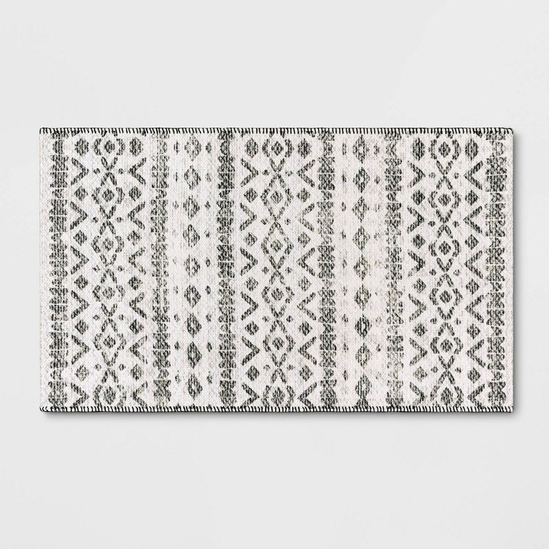 slide 1 of 4, 2'3"x3'9" Washable Luna Aztec Diamond Printed Accent Rug Black - Threshold™: Geometric Bohemian Indoor Mat, 1 ct