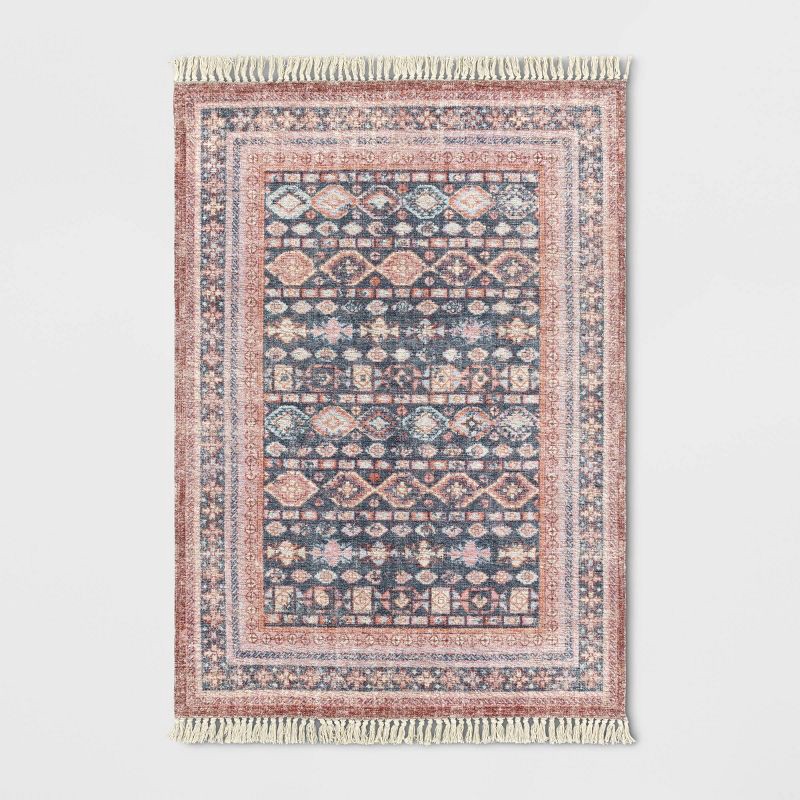 slide 1 of 4, 5"x7" Alexandra Floral Printed Border Persian Style Rug Blush Pink - Threshold™, 1 ct
