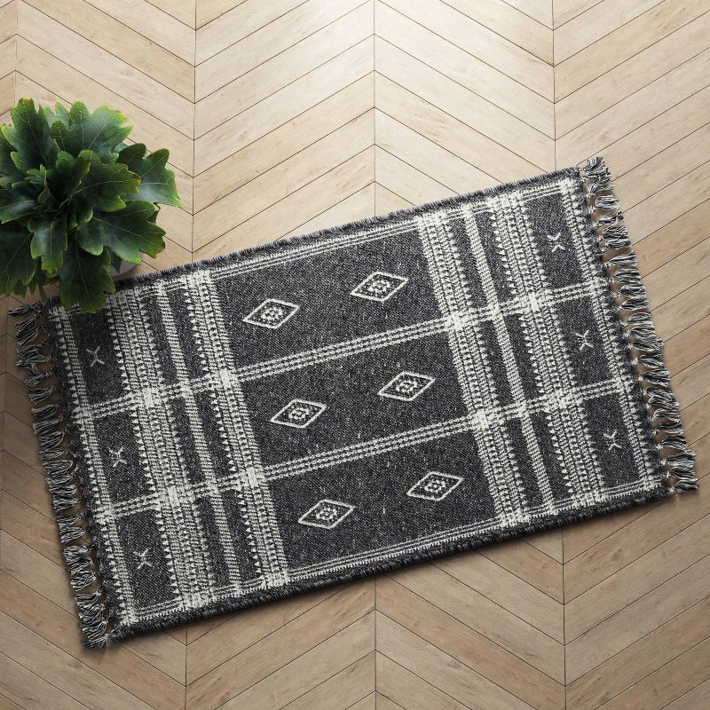 slide 2 of 4, 2'3"x3'9" Washable Southwest Plaid Accent Rug Gray - Threshold™: Indoor Throw Rug, Skid-Resistant, Machine Washable, 1 ct