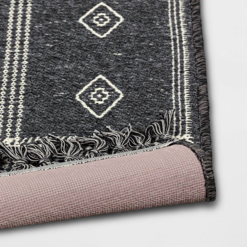 slide 4 of 4, 2'3"x3'9" Washable Southwest Plaid Accent Rug Gray - Threshold™: Indoor Throw Rug, Skid-Resistant, Machine Washable, 1 ct