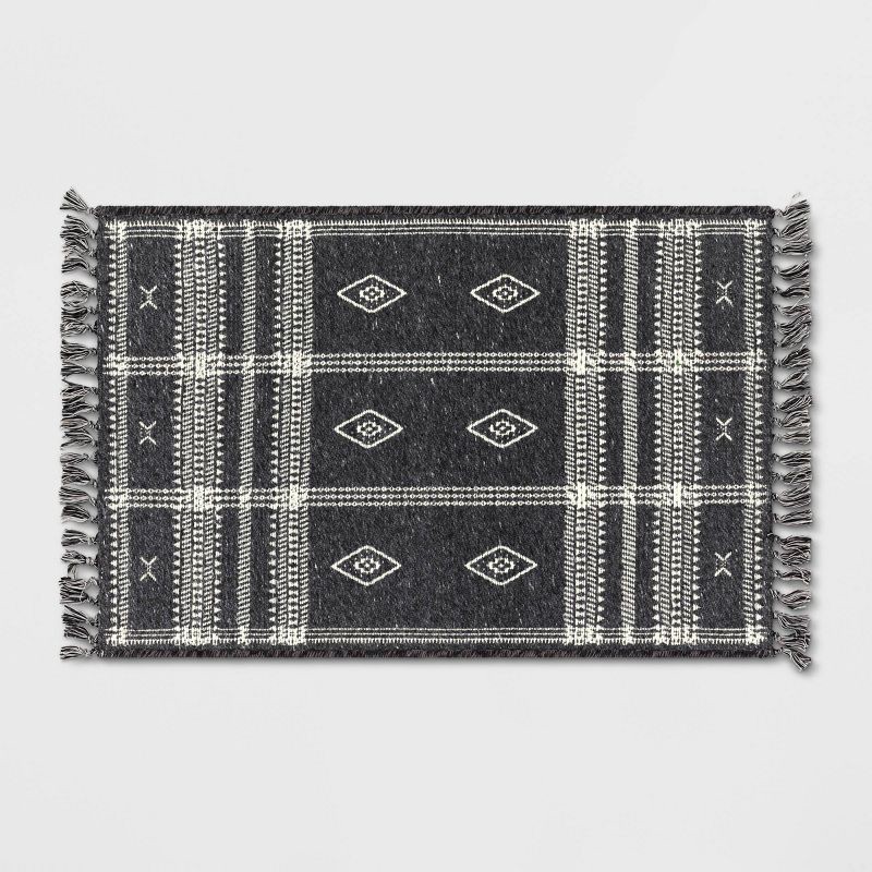 slide 1 of 4, 2'3"x3'9" Washable Southwest Plaid Accent Rug Gray - Threshold™: Indoor Throw Rug, Skid-Resistant, Machine Washable, 1 ct