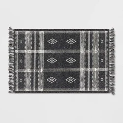 2'3"x3'9" Washable Southwest Plaid Accent Rug Gray - Threshold™: Indoor Throw Rug, Skid-Resistant, Machine Washable