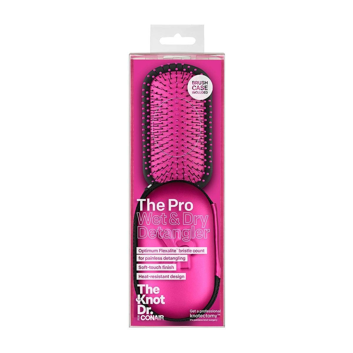 slide 1 of 3, The Knot Dr. for Conair Pro Detangling Hair Brush with Case - Pink, 1 ct