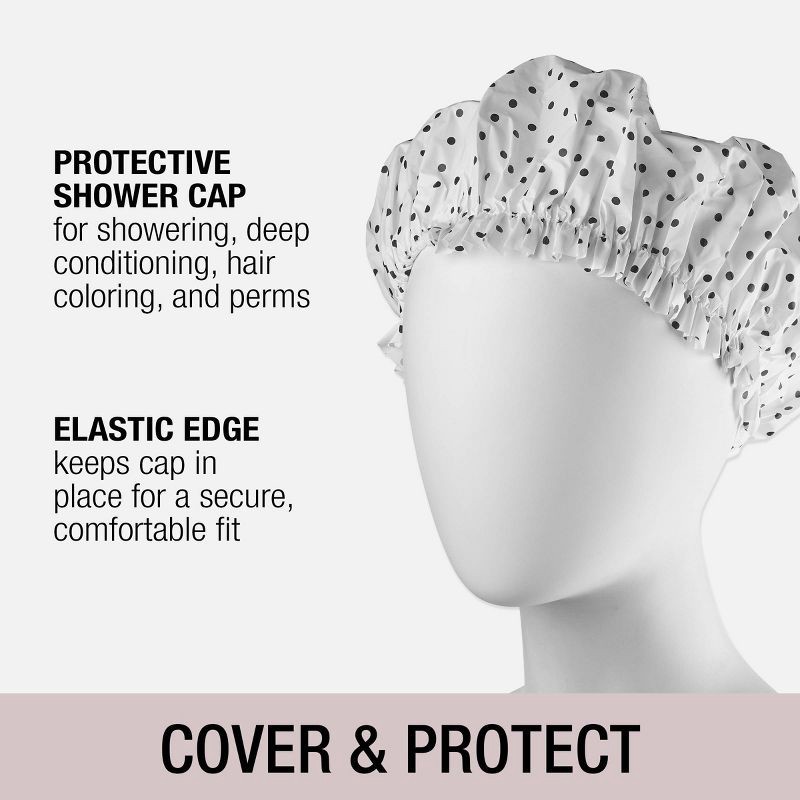 slide 3 of 5, Conair Elastic Edge Standard Size Shower Cap - Polka Dot, 1 ct