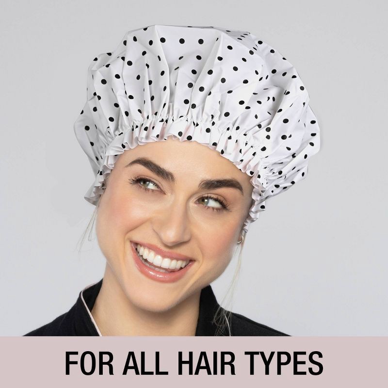 slide 5 of 5, Conair Elastic Edge Standard Size Shower Cap - Polka Dot, 1 ct