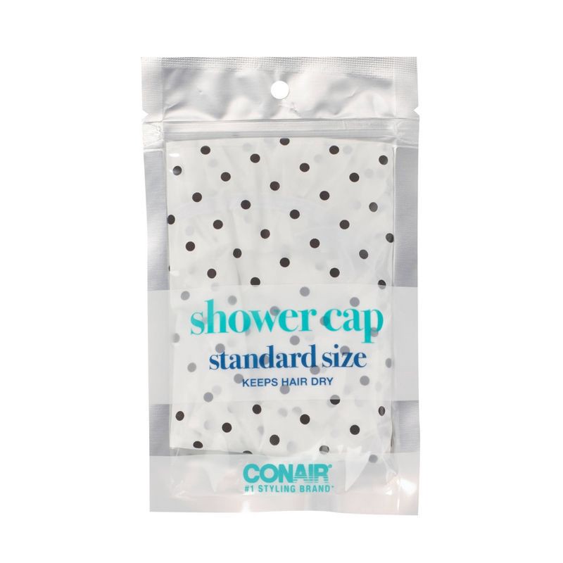 slide 1 of 5, Conair Elastic Edge Standard Size Shower Cap - Polka Dot, 1 ct