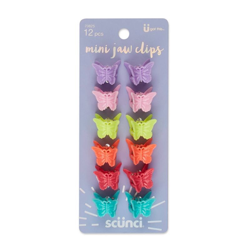 slide 1 of 3, scunci scünci Kids Butterfly Shaped Mini Claw Clips - Brights - 12pcs, 12 ct