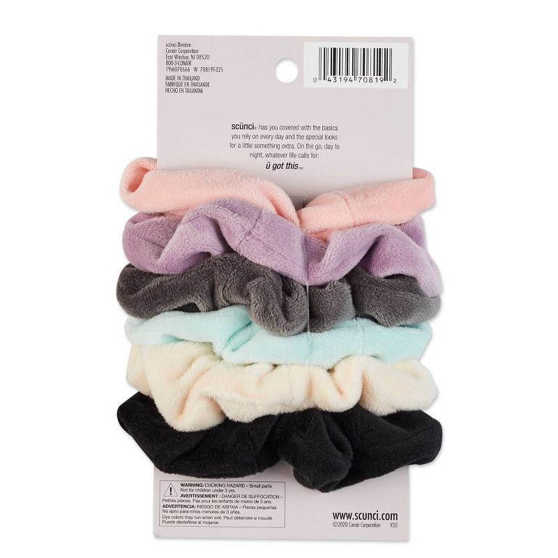 slide 3 of 6, scunci scünci No Damage Plush Velour Scrunchies - Neutral - All Hair - 6pcs, 6 ct