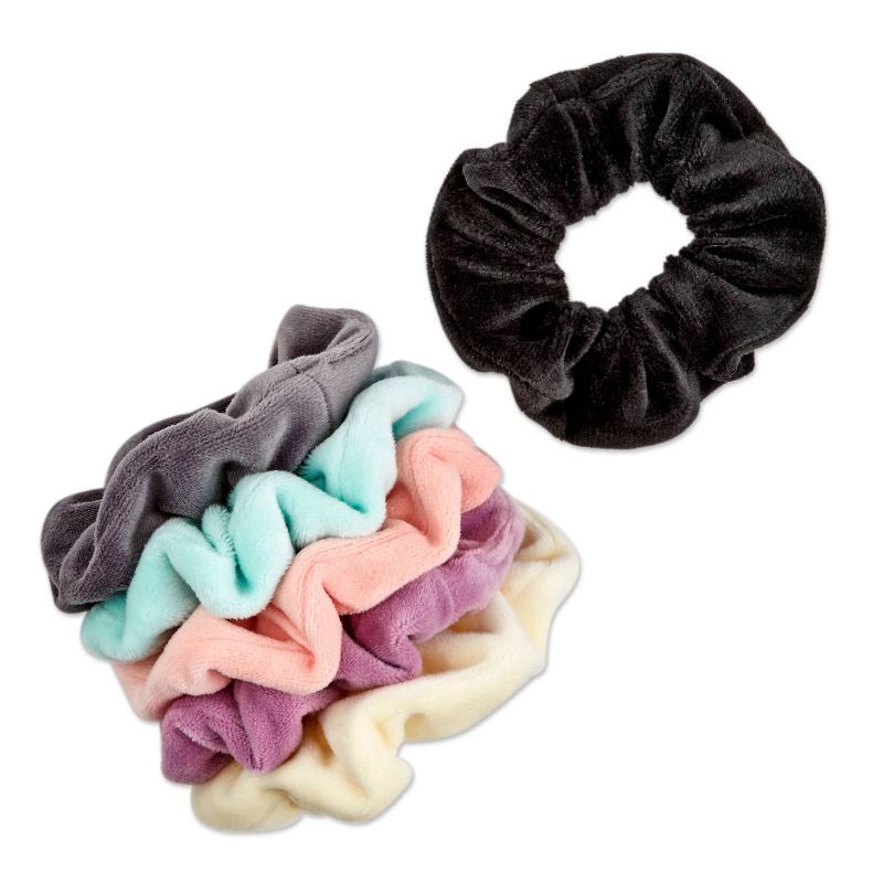 slide 4 of 6, scunci scünci No Damage Plush Velour Scrunchies - Neutral - All Hair - 6pcs, 6 ct