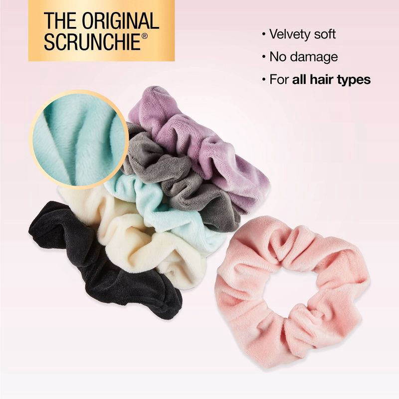 slide 5 of 8, scunci scünci No Damage Plush Velour Scrunchies - Neutrals - All Hair - 6pcs, 6 ct