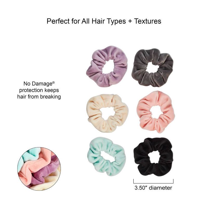 slide 6 of 6, scunci scünci No Damage Plush Velour Scrunchies - Neutral - All Hair - 6pcs, 6 ct