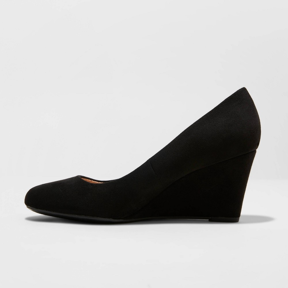 slide 2 of 3, Women's Dot Round Toe Wedge Pumps - A New Day Black 6, 1 ct