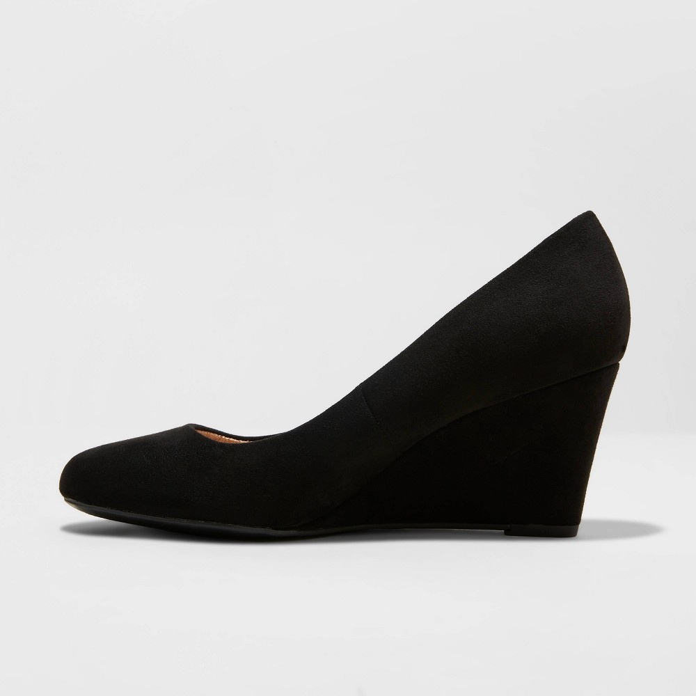 slide 2 of 3, Women's Dot Round Toe Wedge Pumps - A New Day Black 7, 1 ct