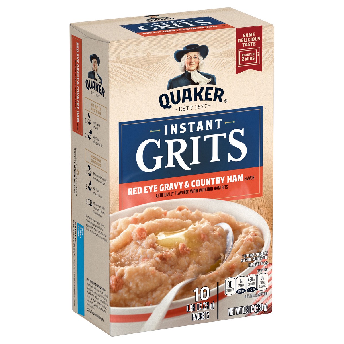 slide 6 of 6, Quaker Instant Grits Redeye Gravy & Country Ham 9.8 Oz 10 Count, 10 ct