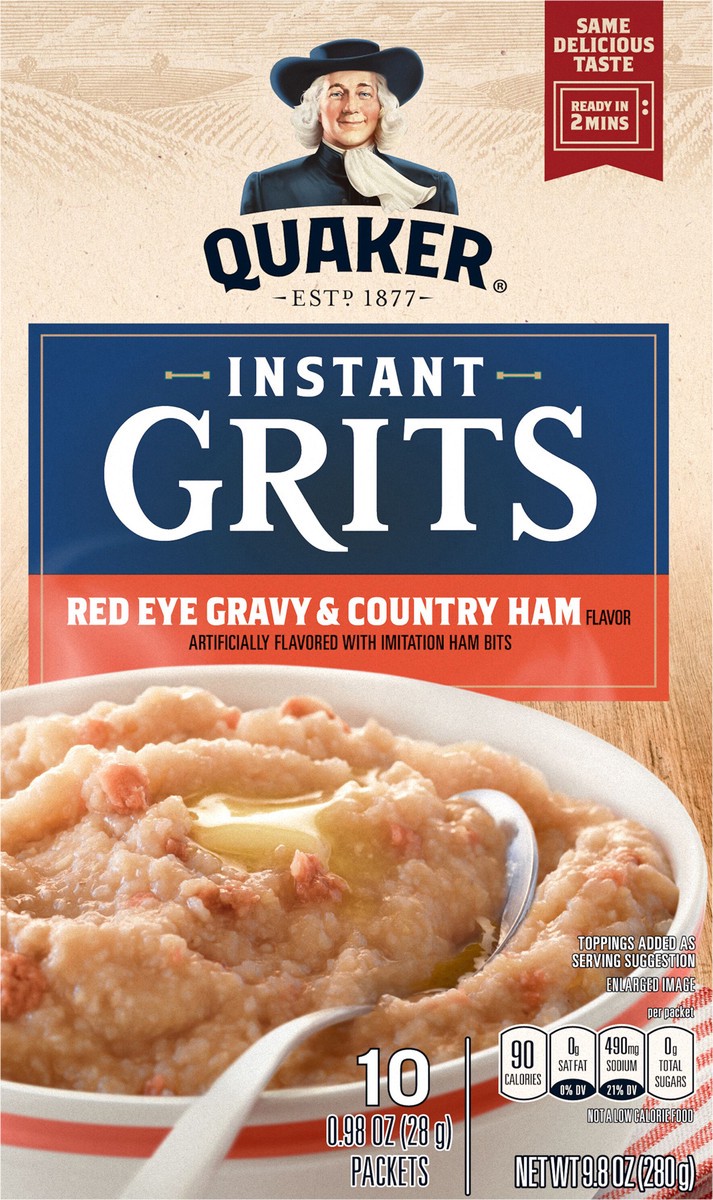 slide 3 of 6, Quaker Instant Grits Redeye Gravy & Country Ham 9.8 Oz 10 Count, 10 ct