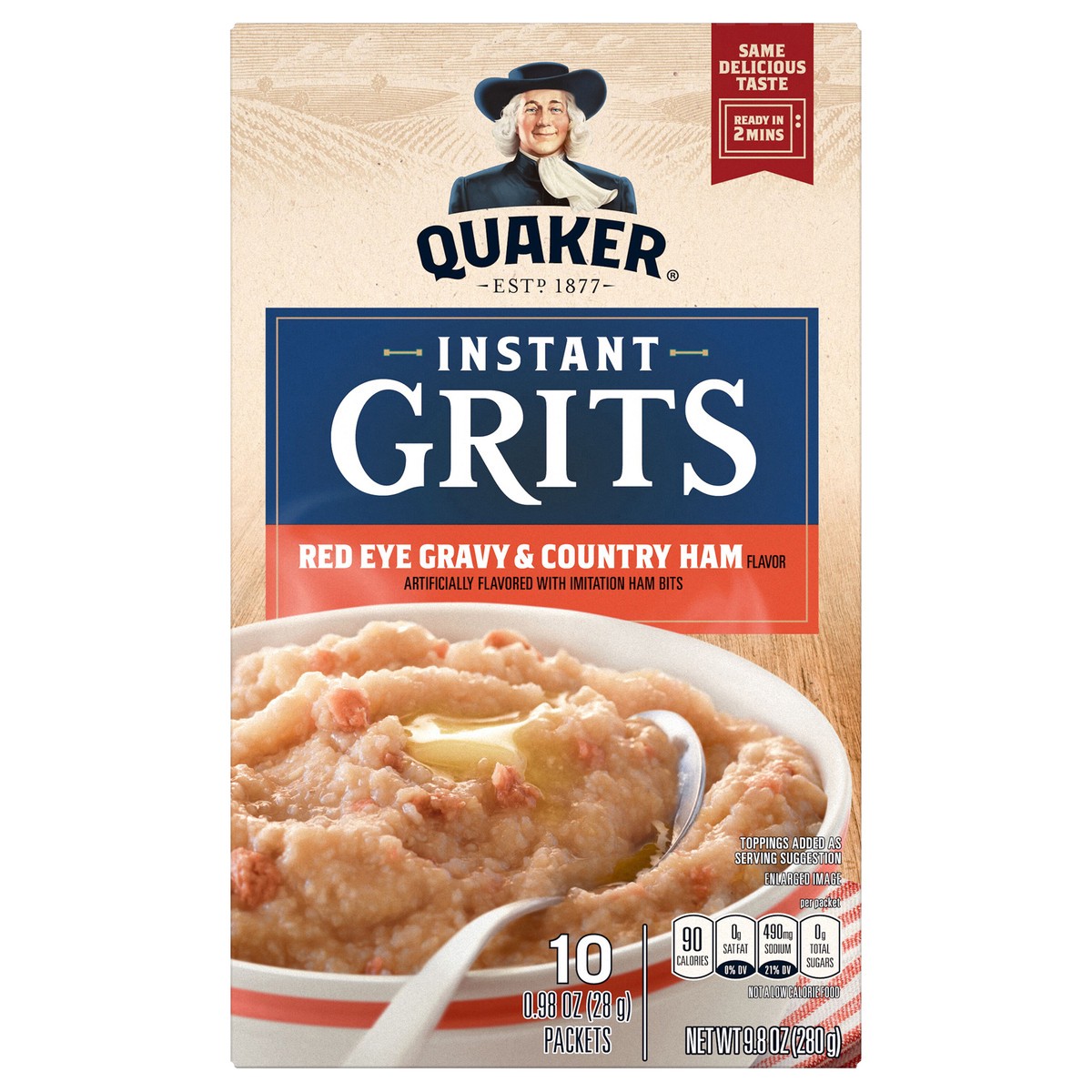 slide 1 of 6, Quaker Instant Grits Redeye Gravy & Country Ham 9.8 Oz 10 Count, 10 ct